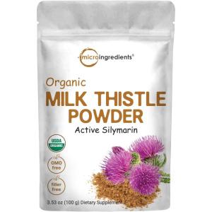 Organic Milk Thistle Tea Powder, 3.5 ounces | Up to 400 Servings | Premium Milk Thistle Liver Detox Supplement | Contains 80% Active Silymarin | Non-GMO, Vegan Friendly, Eco-Friendly Recyclable Bags