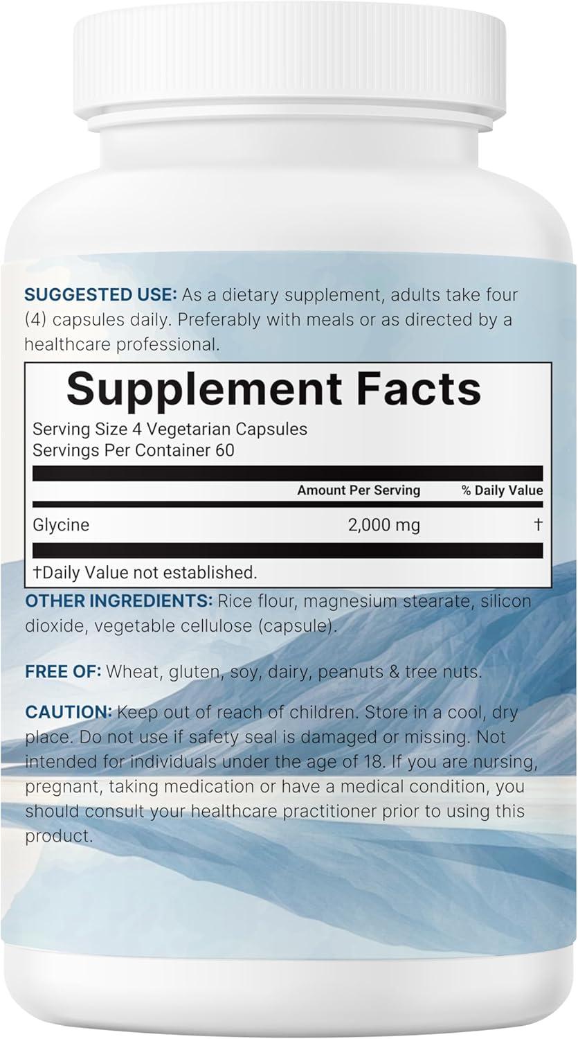 image:imageGlycine 2000mg Per Serving 240 Veggie Capsules Free Form Double Strength Amino Acids Restful Sleep and Neurotransmitter Support Supplements NonGMO Gluten Free