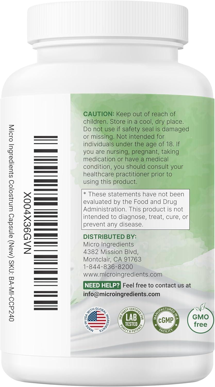image:imageMicro Ingredients Bovine Colostrum 1000 mg Per Serving 240 Capsules 40 IgG with Collagen amp Probiotics Colostrum Supplement with 10 Probiotic Strains NonGMO Gluten Free