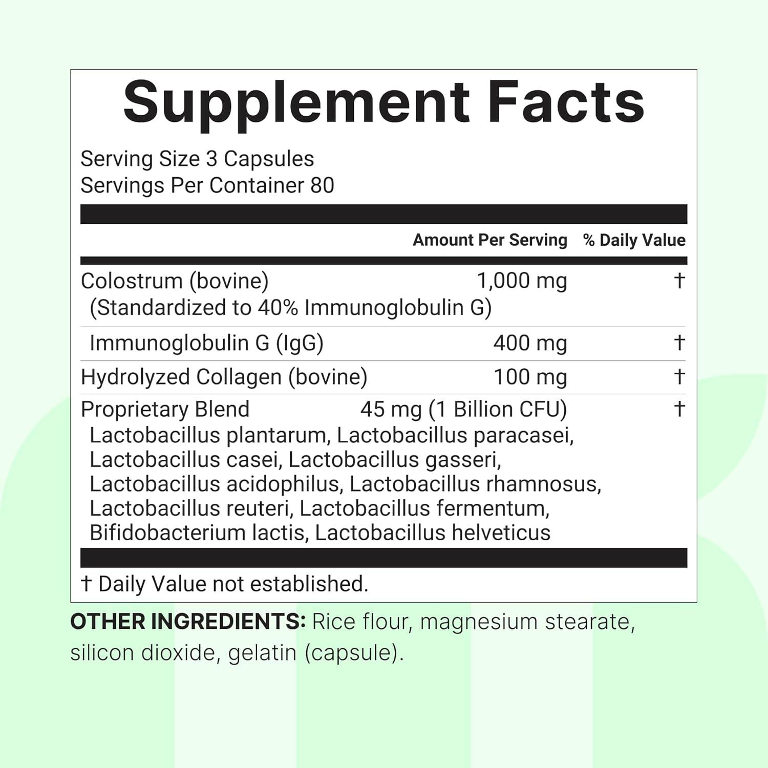 image:imageMicro Ingredients Bovine Colostrum 1000 mg Per Serving 240 Capsules 40 IgG with Collagen amp Probiotics Colostrum Supplement with 10 Probiotic Strains NonGMO Gluten Free