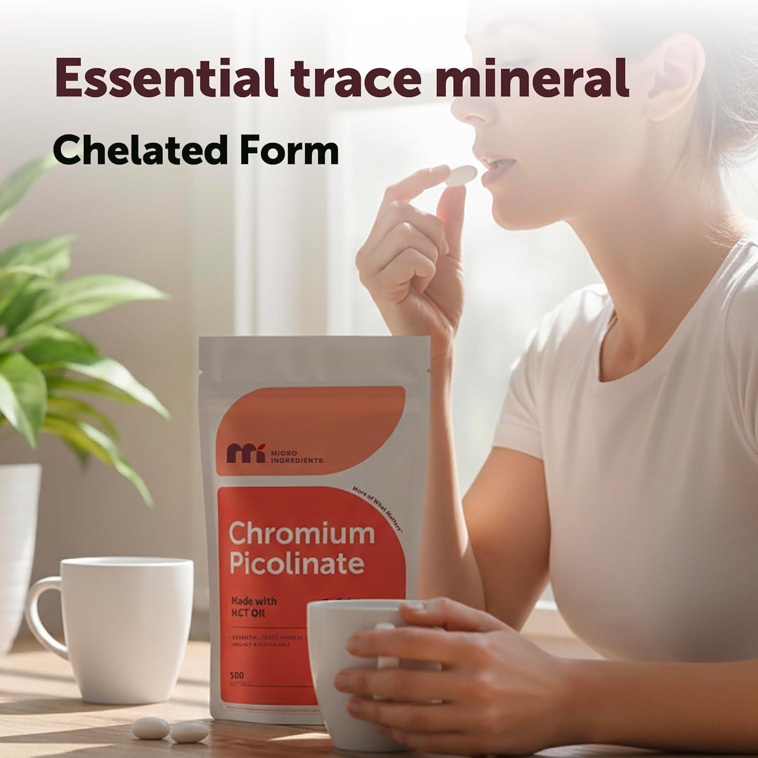 image:imageMicro Ingredients Chromium Picolinate 1000 mcg Per Serving 500 Softgels 1 Year Supply Chelated Essential Mineral Supplement with MCT Oil NonGMO