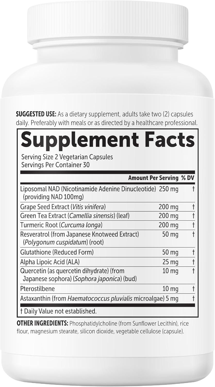 image:imageMicro Ingredients Liposomal NAD Ultimate Complex 1000mg 120 Veggie Capsules NMN Pathway Formula 10in1 with Resveratrol Glutathione amp Astaxanthin NAD Supplement for Women amp Men60 Count Pack of 1