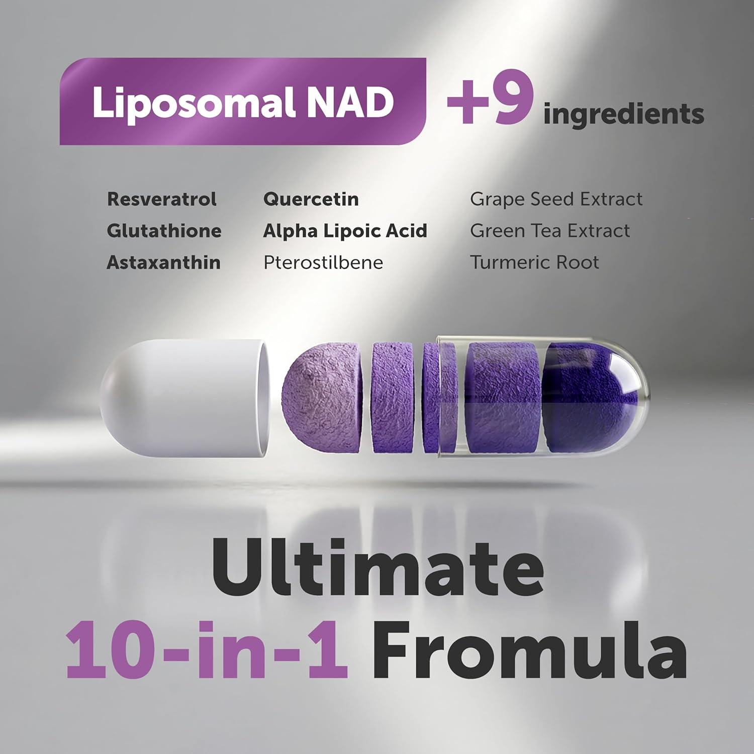 image:imageMicro Ingredients Liposomal NAD Ultimate Complex 1000mg 120 Veggie Capsules NMN Pathway Formula 10in1 with Resveratrol Glutathione amp Astaxanthin NAD Supplement for Women amp Men60 Count Pack of 1