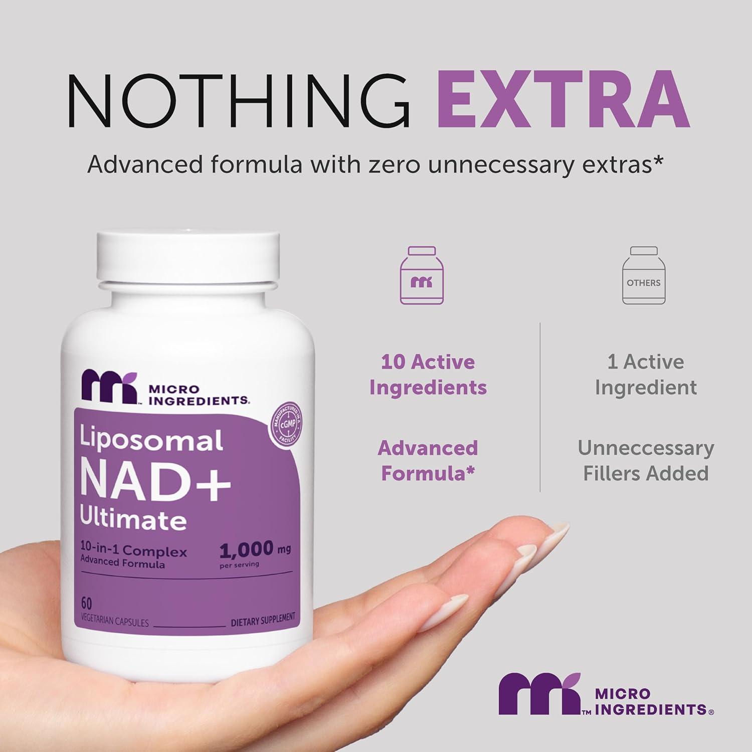 image:imageMicro Ingredients Liposomal NAD Ultimate Complex 1000mg 120 Veggie Capsules NMN Pathway Formula 10in1 with Resveratrol Glutathione amp Astaxanthin NAD Supplement for Women amp Men60 Count Pack of 1