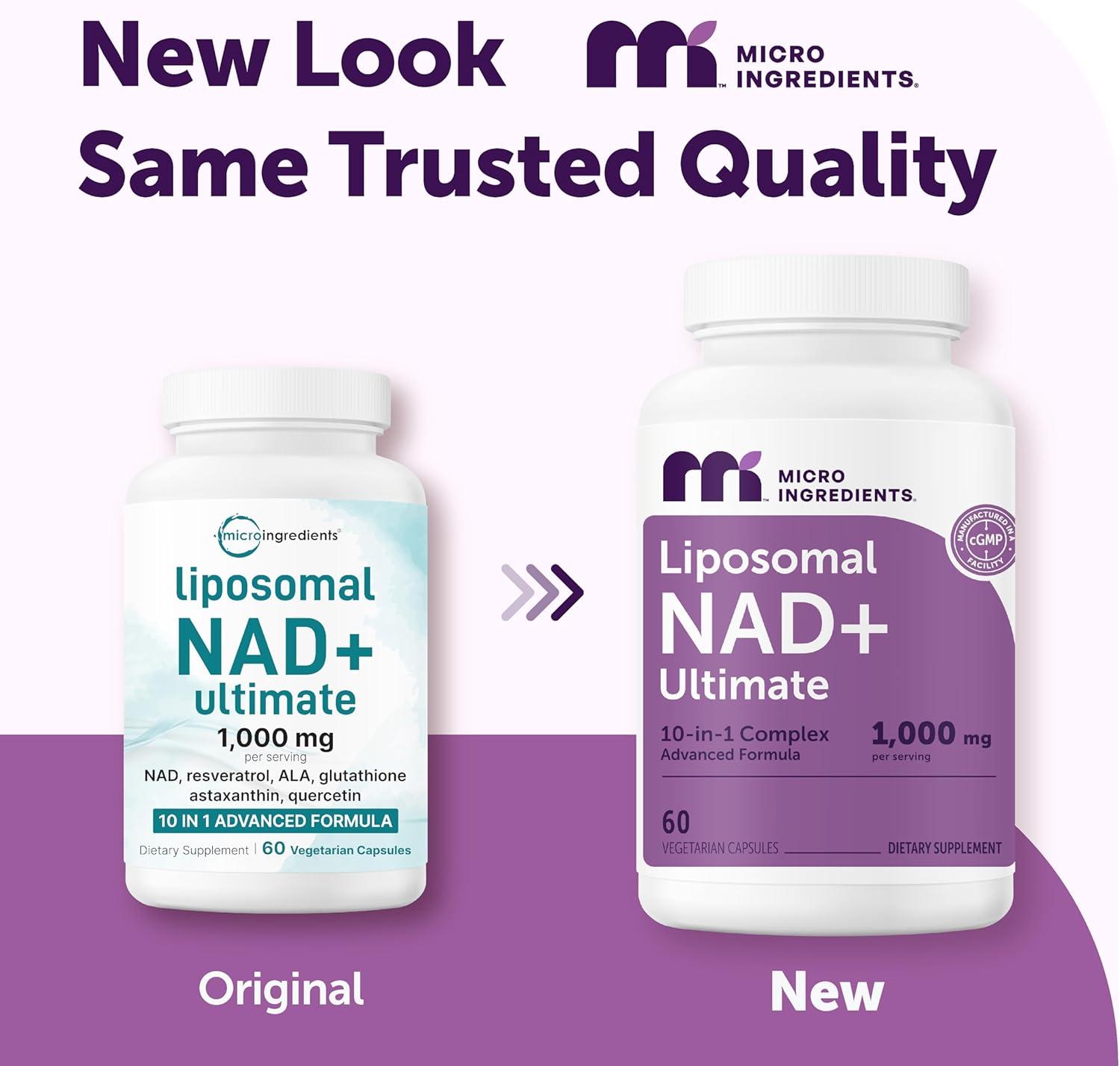 image:imageMicro Ingredients Liposomal NAD Ultimate Complex 1000mg 120 Veggie Capsules NMN Pathway Formula 10in1 with Resveratrol Glutathione amp Astaxanthin NAD Supplement for Women amp Men60 Count Pack of 1