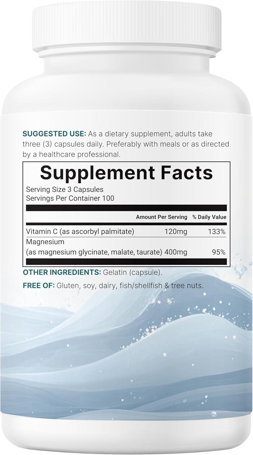 image:imageMicro Ingredients Pure Magnesium Complex 300 Capsules Triple Magnesium Glycinate Malate Taurate with Vitamin C 100 Chelated Supports Muscles Nerves amp Energy Only Active Ingredients