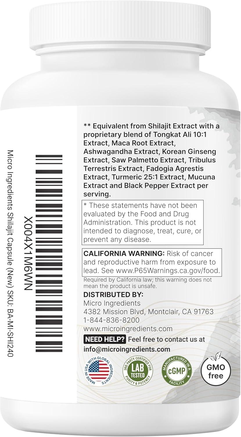 image:imageMicro Ingredients Shilajit 11in1 Complex for Men amp Women 240 Capsules High Potency Shilajit Extract with Naturally Occurring Fulvic Acid Maca Root Tongkat Ali Ginseng Black Pepper amp More