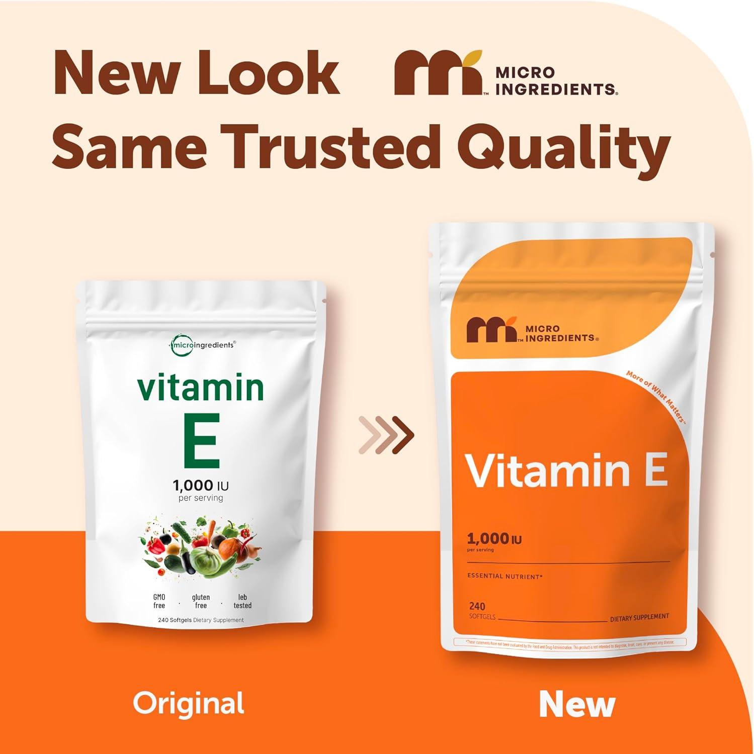 image:imageMicro Ingredients Vitamin E 1000 IU 450 mg Per Serving 240 Softgels Daily Vitamin E Supplement 4Month Supply NonGMO Gluten Free