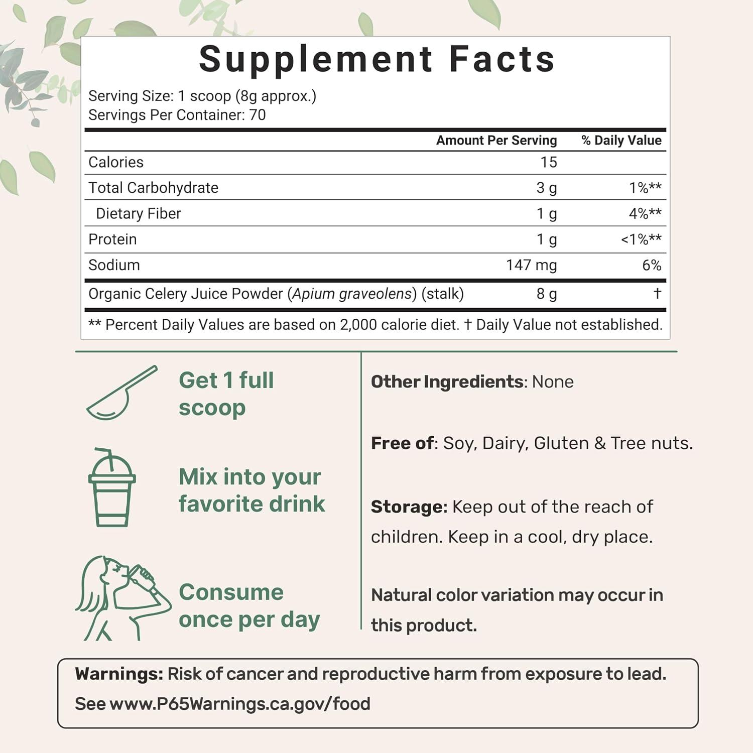 image:imageOrganic Celery Juice Powder 20 Ounce 125 Pound 70 Serving Celery Detox and Cold Pressed Rich in Immune Vitamin C and Minerals Vegan