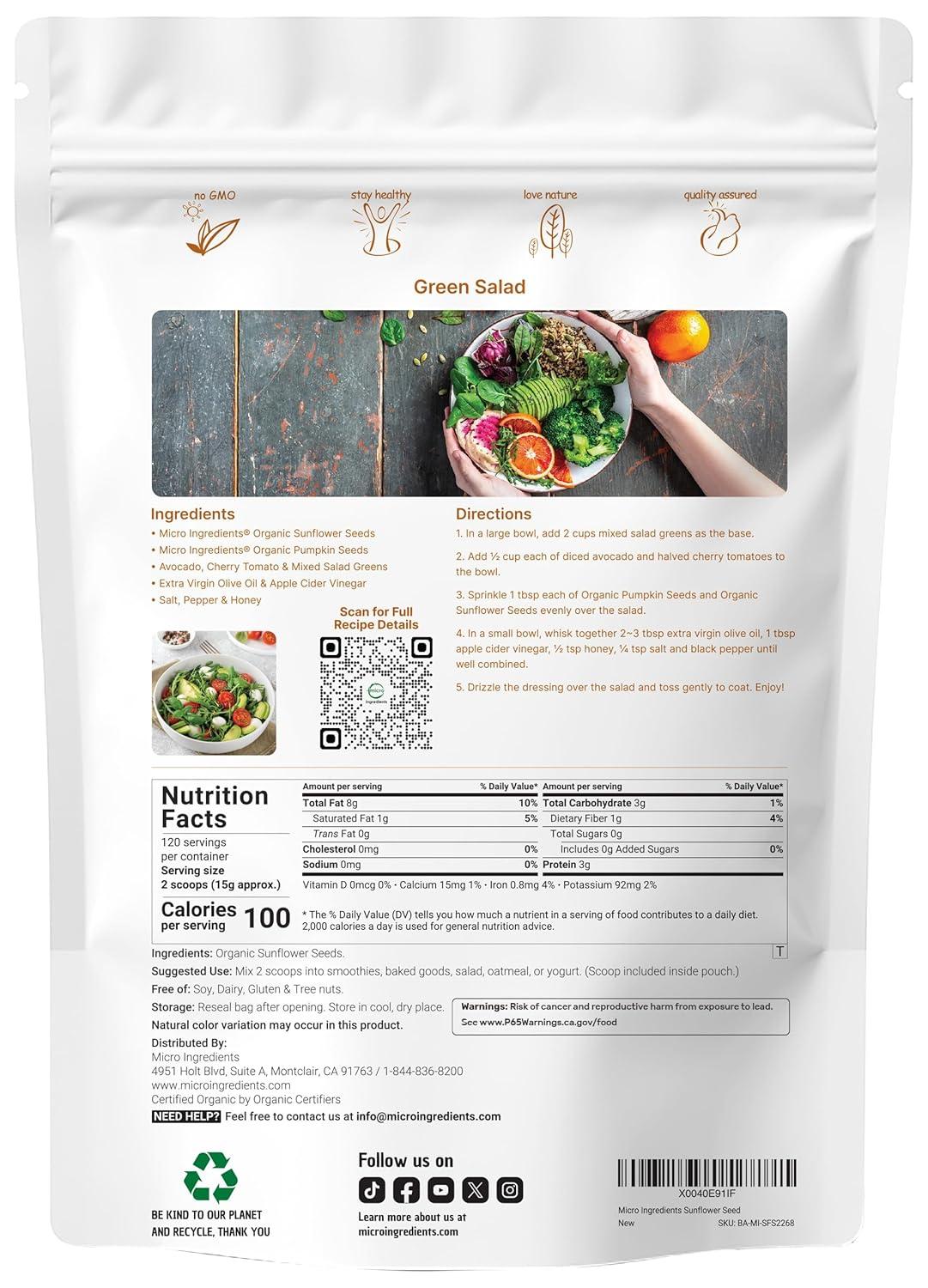 image:imageOrganic Sunflower Seeds 4lbs Raw Unsalted amp Shelled Whole Kernels Low Carb Snack Great for Baking Smoothies amp Salad Toppings NonGMO Vegan Plant Based