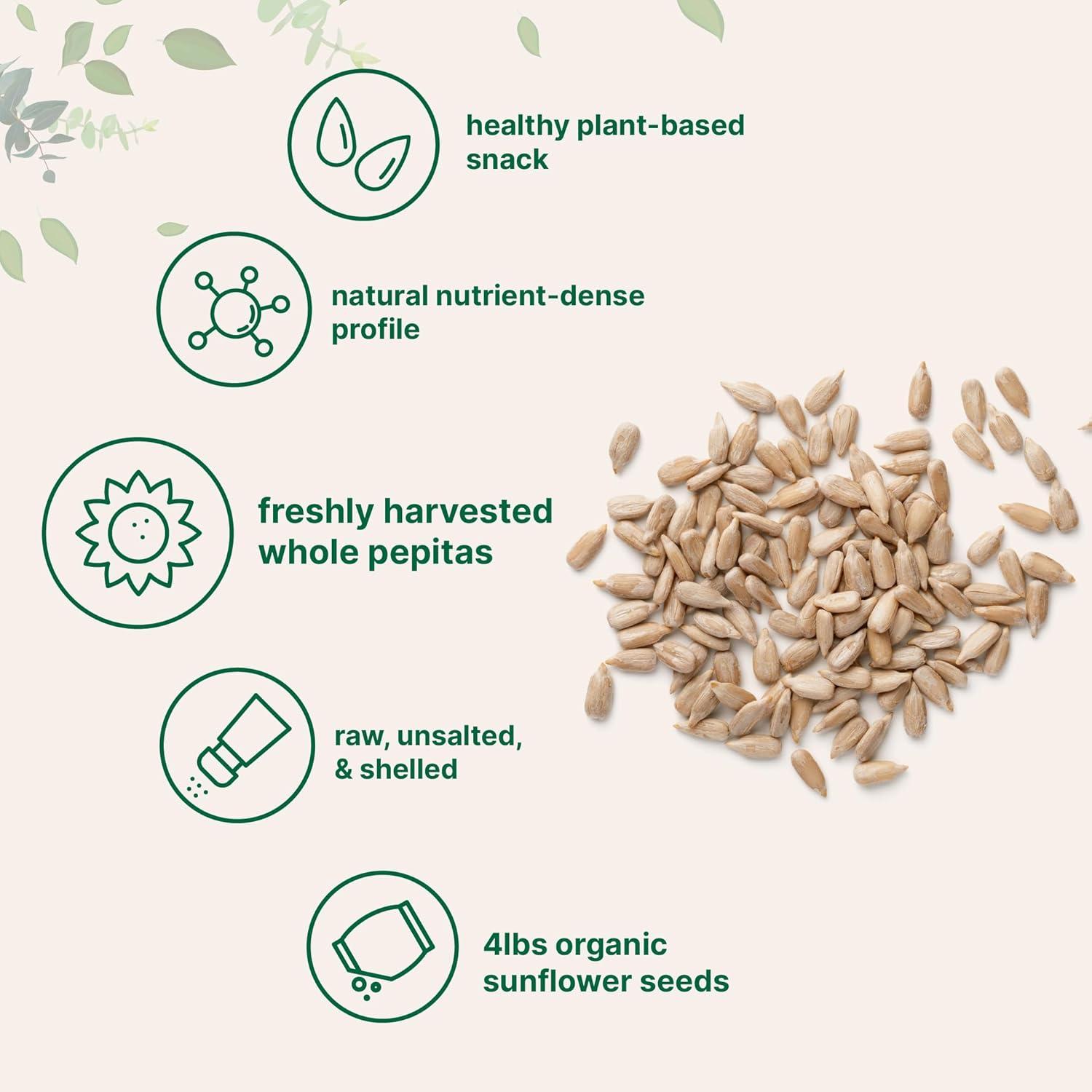 image:imageOrganic Sunflower Seeds 4lbs Raw Unsalted amp Shelled Whole Kernels Low Carb Snack Great for Baking Smoothies amp Salad Toppings NonGMO Vegan Plant Based
