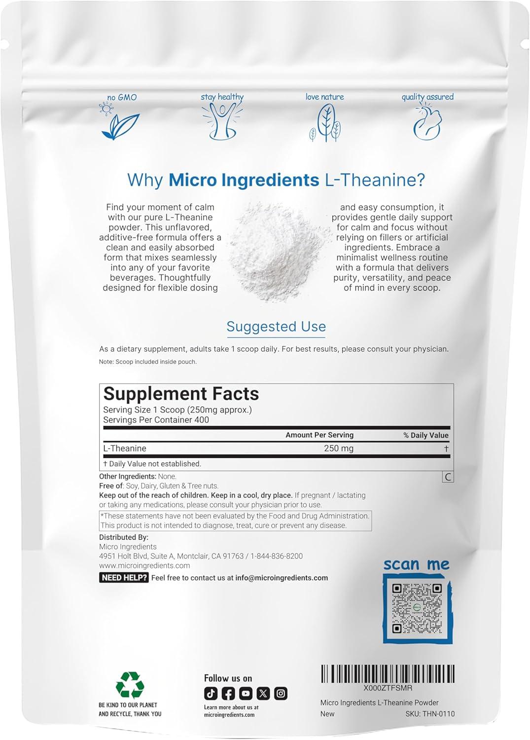image:imagePure LTheanine Powder 100 Grams 1 Year Supply Filler Free No GMOs and Vegan Friendly