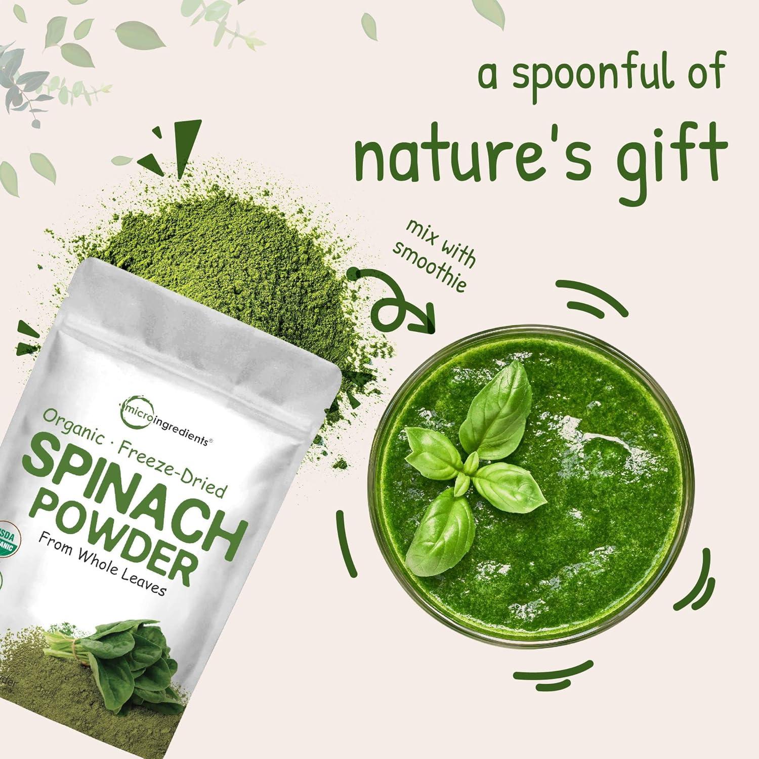 image:imageSustainably US Grown Organic Spinach Powder 1 Pound Freeze Dried from Whole Leaf Rich in Beneficial Thylakoids and Chlorophyll Contains Multivitamins NonGMO Vegan Friendly