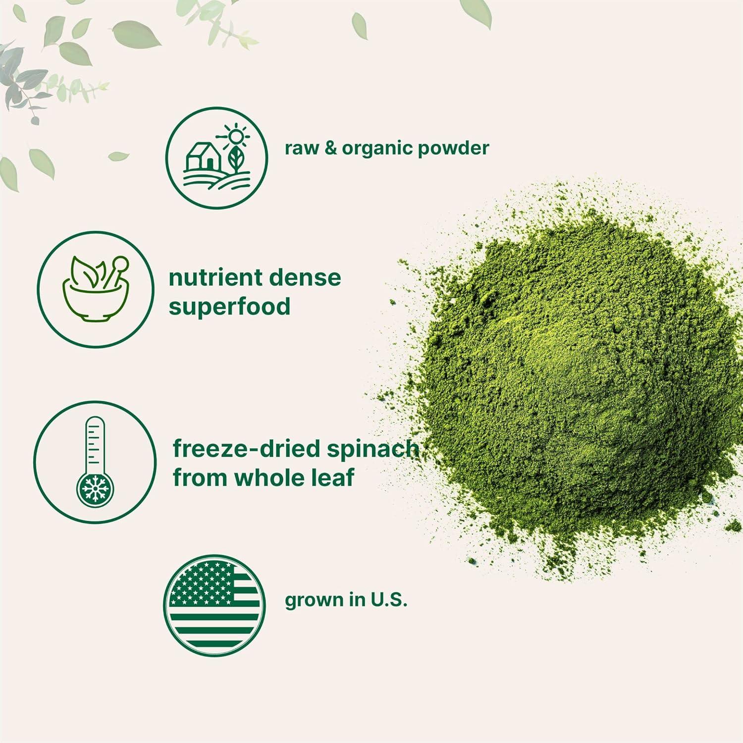 image:imageSustainably US Grown Organic Spinach Powder 1 Pound Freeze Dried from Whole Leaf Rich in Beneficial Thylakoids and Chlorophyll Contains Multivitamins NonGMO Vegan Friendly