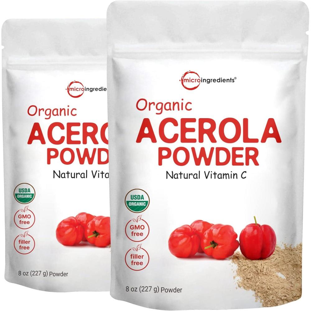 image:image2 Pack of Pure USDA Organic Acerola Cherry Powder Natural and Organic Vitamin C for Immune System 8 Ounce No GMO No Gluten Brazil Origin
