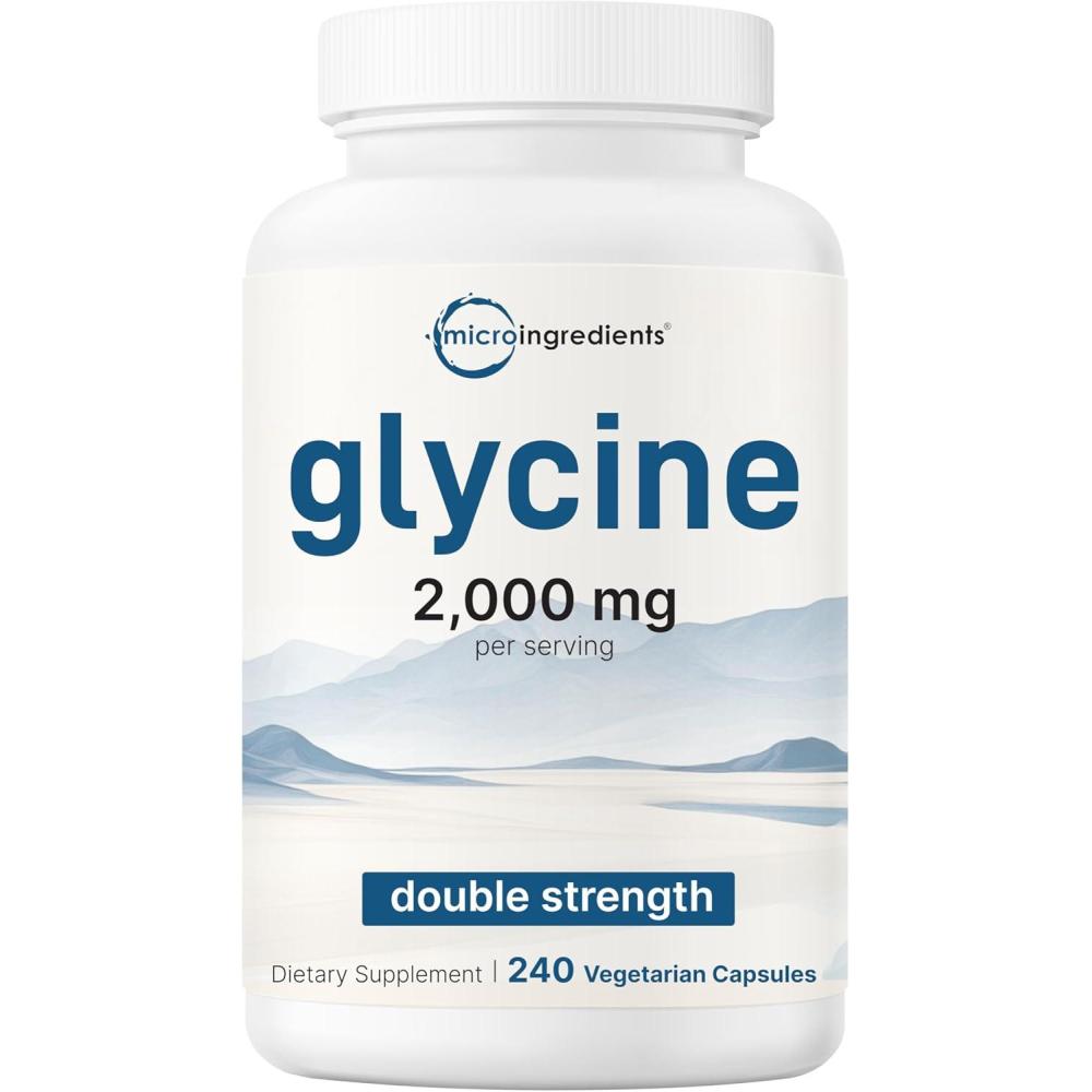 image:imageGlycine 2000mg Per Serving 240 Veggie Capsules Free Form Double Strength Amino Acids Restful Sleep and Neurotransmitter Support Supplements NonGMO Gluten Free