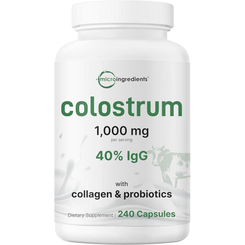 image:imageMicro Ingredients Bovine Colostrum 1000 mg Per Serving 240 Capsules 40 IgG with Collagen amp Probiotics Colostrum Supplement with 10 Probiotic Strains NonGMO Gluten Free