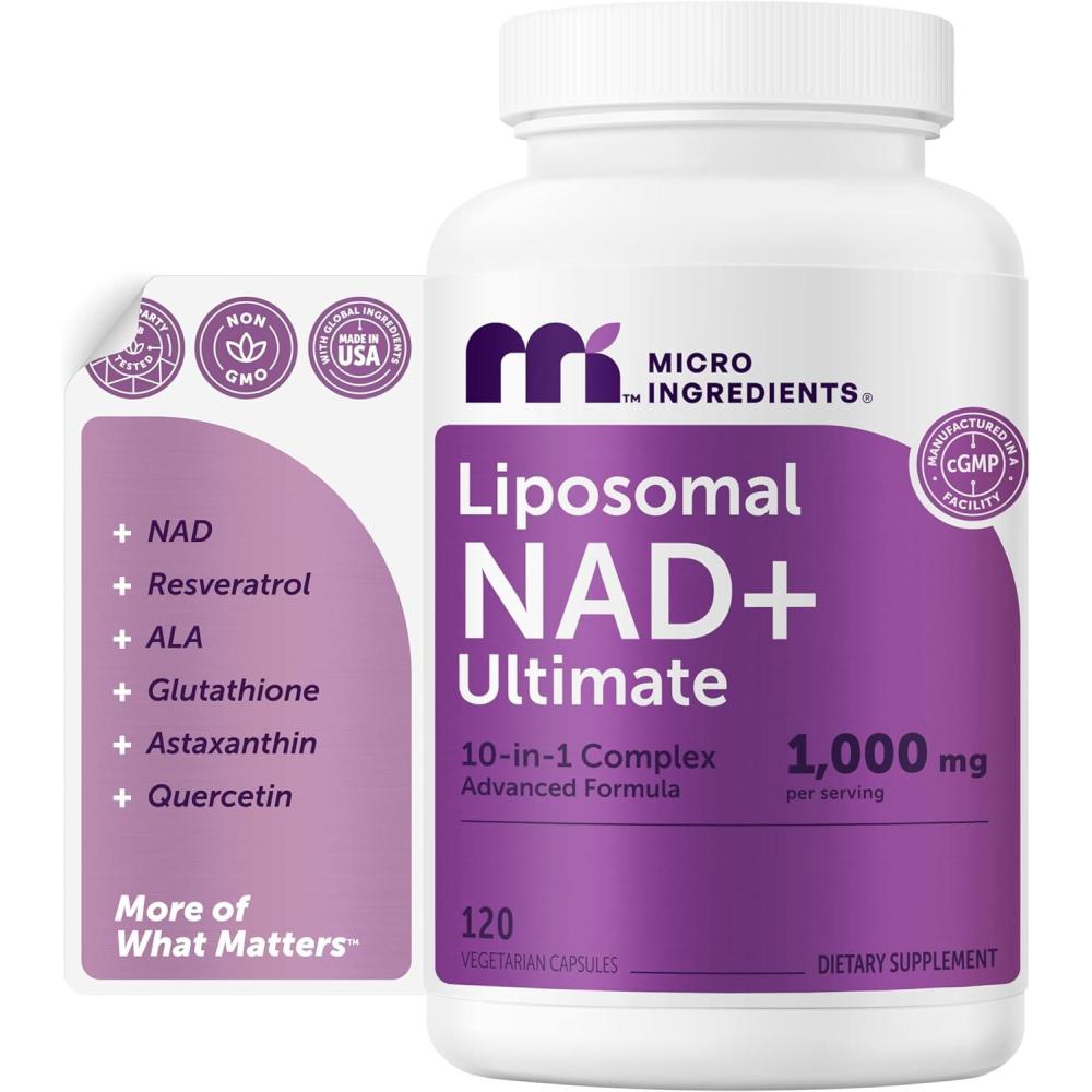 image:imageMicro Ingredients Liposomal NAD Ultimate Complex 1000mg 120 Veggie Capsules NMN Pathway Formula 10in1 with Resveratrol Glutathione amp Astaxanthin NAD Supplement for Women amp Men120 Count Pack of 1