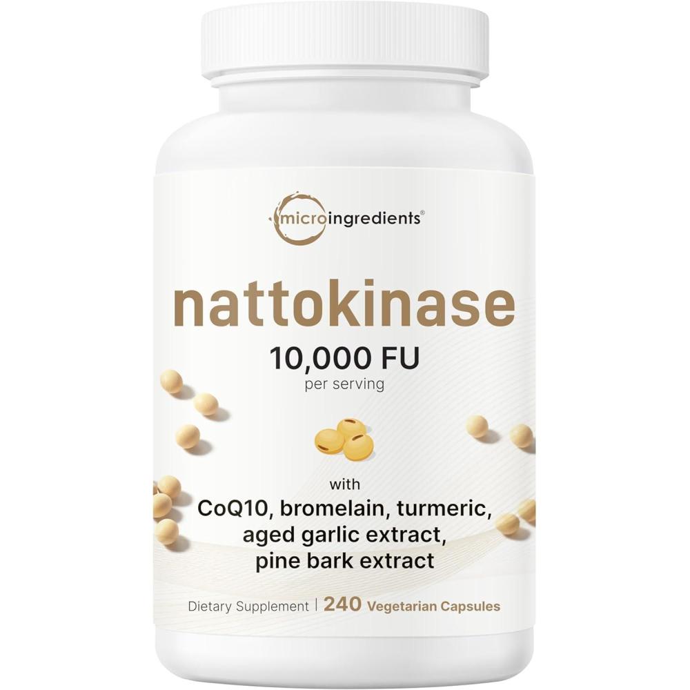 image:imageMicro Ingredients Nattokinase 10000 FU Per Serving Natural Natto Extract 240 Vegetarian Capsules with CoQ10 Turmeric Aged Garlic amp Pine Bark Extract NonGMO Lab Tested cGMP Manufactured