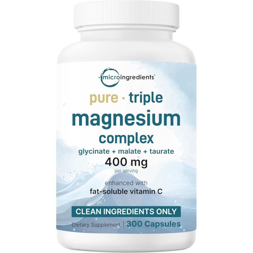 image:imageMicro Ingredients Pure Magnesium Complex 300 Capsules Triple Magnesium Glycinate Malate Taurate with Vitamin C 100 Chelated Supports Muscles Nerves amp Energy Only Active Ingredients