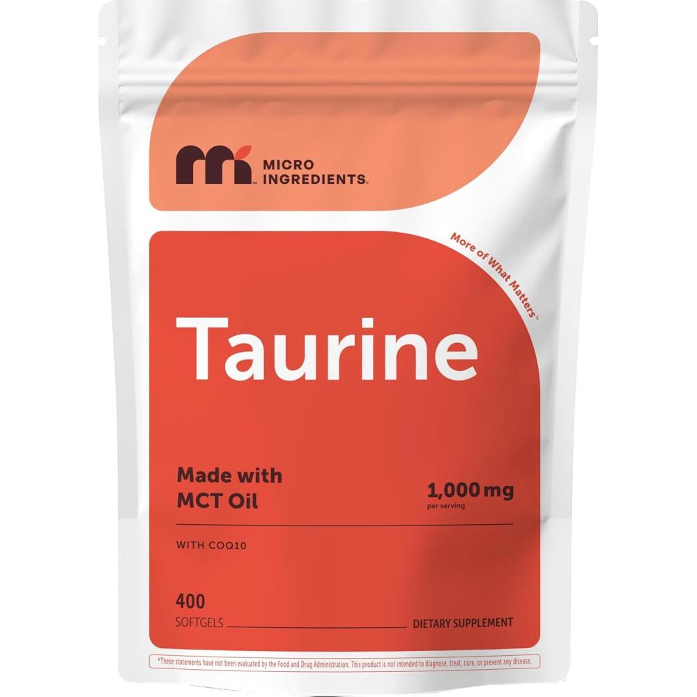 image:imageMicro Ingredients Taurine 1000 mg Per Serving 400 Softgels Amino Acid Supplement with CoQ10 100 Pure Easily Absorbed Free Form Made with MCT Oil 4 Month Supply NonGMO