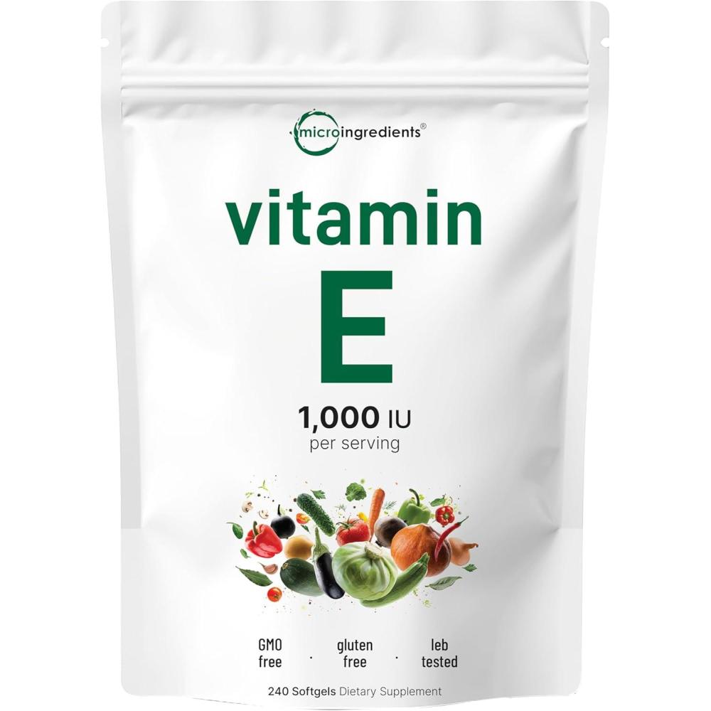 image:imageMicro Ingredients Vitamin E 1000 IU 450 mg Per Serving 240 Softgels Daily Vitamin E Supplement 4Month Supply NonGMO Gluten Free