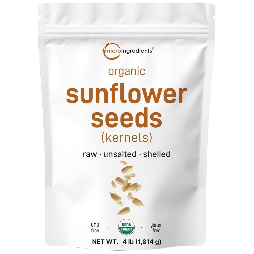 image:imageOrganic Sunflower Seeds 4lbs  Raw Unsalted amp Shelled  Whole Kernels  Low Carb Snack  Great for Baking Smoothies amp Salad Toppings  NonGMO Vegan Plant Based