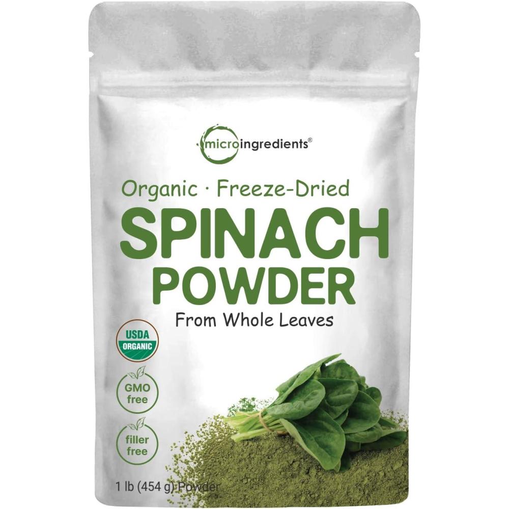 image:imageSustainably US Grown Organic Spinach Powder 1 Pound Freeze Dried from Whole Leaf Rich in Beneficial Thylakoids and Chlorophyll Contains Multivitamins NonGMO Vegan Friendly