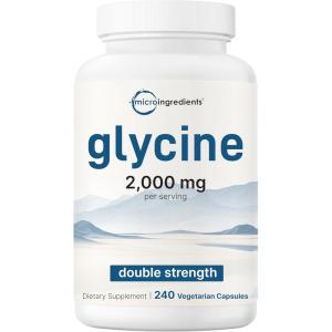 Glycine 2,000mg Per Serving, 240 Veggie Capsules | Free Form | Double Strength Amino Acids | Restful Sleep and Neurotransmitter Support Supplements | Non-GMO, Gluten Free