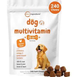Micro Ingredients 25-in-1 Dog Multivitamin, 240 Soft Chews | Daily Essential Dog Vitamins and Supplements for Immune, Skin, Coat, Joints & Digestion Health* | Non-GMO, Chicken-Flavored