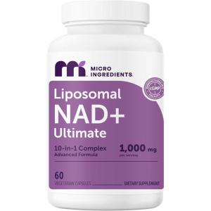 Micro Ingredients Liposomal NAD+ Ultimate Complex 1,000mg | 120 Veggie Capsules | NMN Pathway Formula | 10-in-1 with Resveratrol, Glutathione, & Astaxanthin | NAD Supplement for Women & Men(60 Count (Pack of 1))