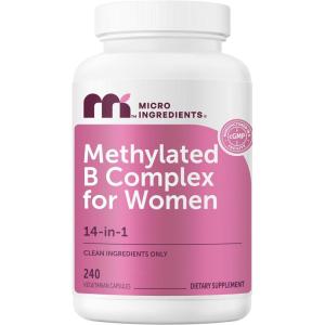 Micro Ingredients Methylated B Complex for Women, 240 Vegetarian Capsules | Activated B Vitamins with Methylfolate, Methyl B12, DIM & Inositol Complex | 14-in-1 Bioactive B Vitamin Formula