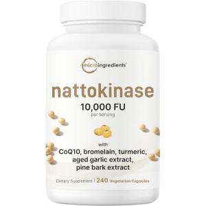 Micro Ingredients Nattokinase 10,000 FU Per Serving (Natural Natto Extract), 240 Vegetarian Capsules | with CoQ10, Turmeric, Aged Garlic & Pine Bark Extract | Non-GMO, Lab Tested, cGMP Manufactured