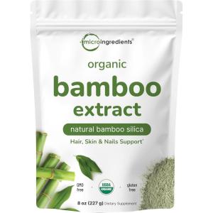 Micro Ingredients Organic Bamboo Extract Powder, 8oz (378 Servings) | Bamboo Plant Silica & Mineral Supplements | Natural Stem & Leaf Extract | Non-GMO, Gluten Free, Vegan Friendly