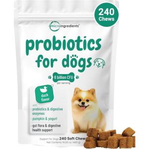 Micro Ingredients Probiotics for Dogs, 240 Soft Chews | Daily Digestive Health Probiotic Chews for Dogs with Prebiotics & Enzymes | Supports Gut Flora & Immune Function* | Non-GMO, Duck Flavor