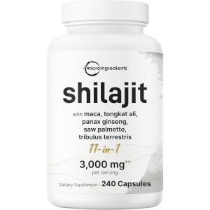 Micro Ingredients Shilajit 11‑in‑1 Complex for Men & Women, 240 Capsules – High Potency Shilajit Extract with Naturally Occurring Fulvic Acid – Maca Root, Tongkat Ali, Ginseng, Black Pepper & More
