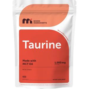 Micro Ingredients Taurine 1,000 mg Per Serving, 400 Softgels | Amino Acid Supplement with CoQ10 | 100% Pure, Easily Absorbed Free Form | Made with MCT Oil | 4+ Month Supply | Non-GMO