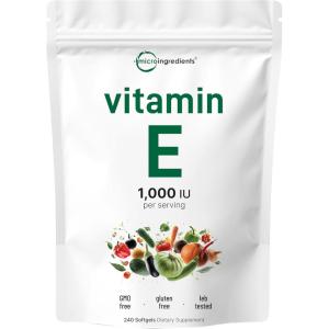 Micro Ingredients Vitamin E 1000 IU (450 mg) Per Serving, 240 Softgels | Daily Vitamin E Supplement | 4-Month Supply | Non-GMO, Gluten Free