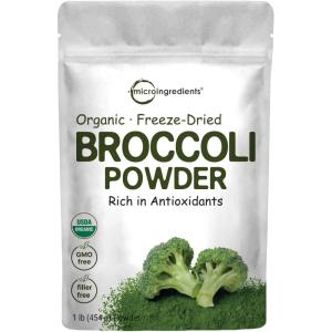 Organic Broccoli Powder, 1 Pound, Freeze Dried, Contains Natural DIM (Diindolylmethane), and Rich in Fiber and Immune Vitamin C, Green Superfood for Smoothie & Drinks, Vegan Friendly