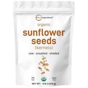 Organic Sunflower Seeds, 4lbs | Raw, Unsalted, & Shelled – Whole Kernels | Low Carb Snack | Great for Baking, Smoothies, & Salad Toppings | Non-GMO, Vegan, Plant Based