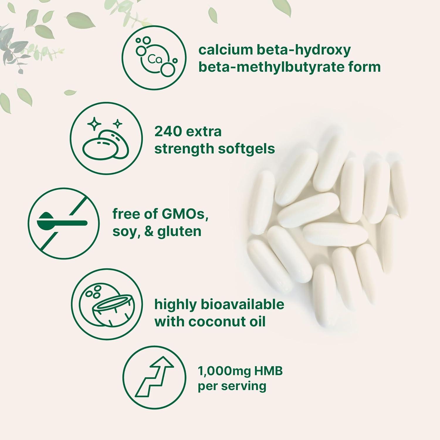 image:imageHMB 1000mg 240 Softgels with Coconut Oil Highly Bioavailable HMB Supplements for Men amp Women Calcium BetaHydroxy BetaMethylbutyrate Supports Lean Muscle Mass amp Muscle Recovery