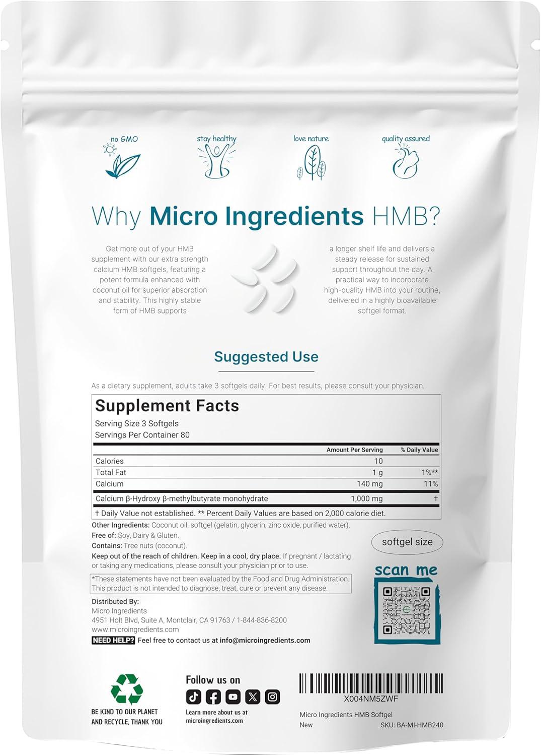 image:imageHMB 1000mg 240 Softgels with Coconut Oil Highly Bioavailable HMB Supplements for Men amp Women Calcium BetaHydroxy BetaMethylbutyrate Supports Lean Muscle Mass amp Muscle Recovery