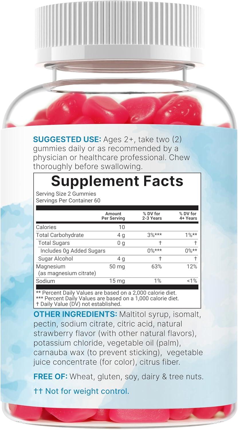 image:imageKids Magnesium Gummies for Age 2 120 Count Sugar Free Strawberry Flavor Calm Magnesium Citrate Gummies for Sleep Relaxation Muscle Bones amp Mood Support NonGMO Gluten Free