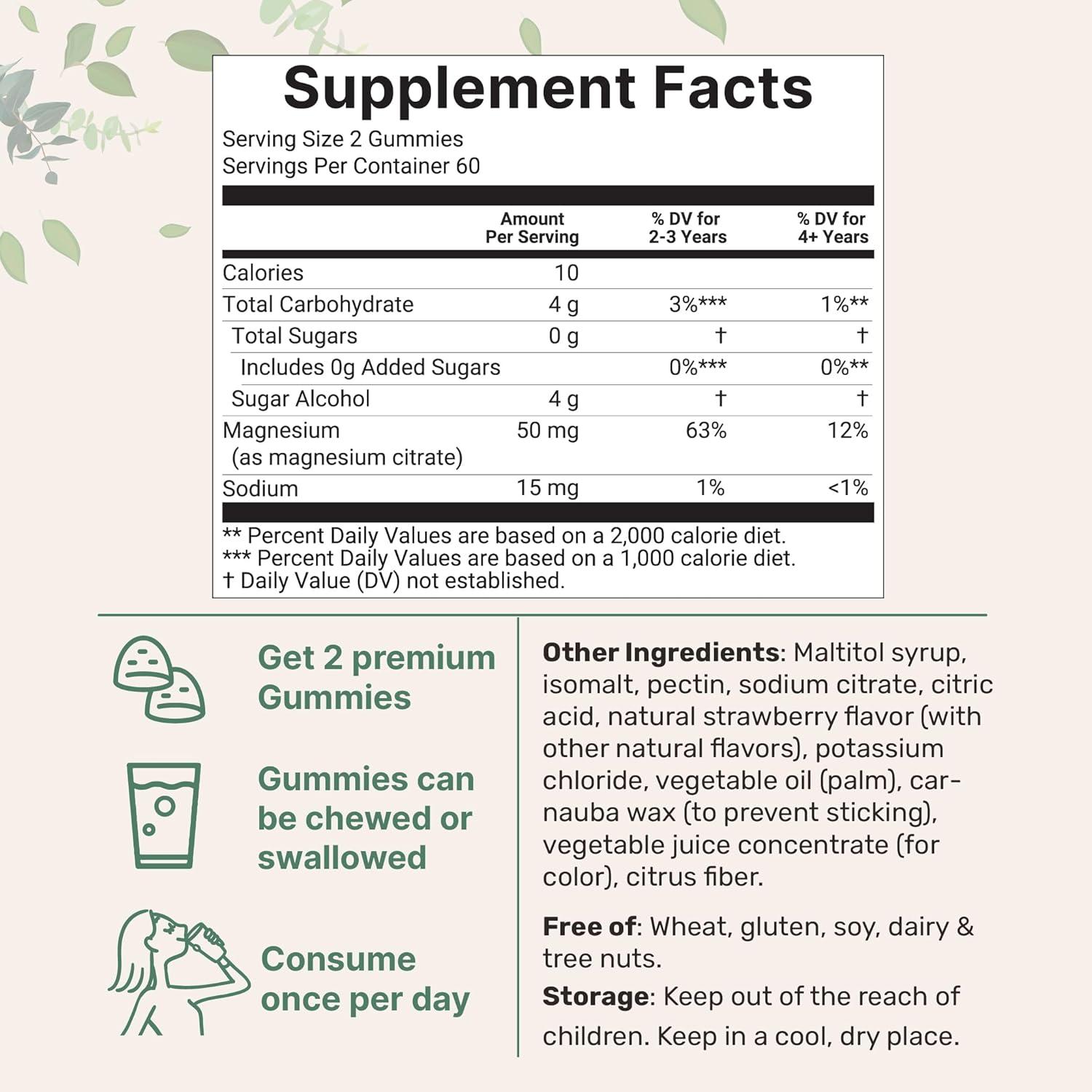 image:imageKids Magnesium Gummies for Age 2 120 Count Sugar Free Strawberry Flavor Calm Magnesium Citrate Gummies for Sleep Relaxation Muscle Bones amp Mood Support NonGMO Gluten Free