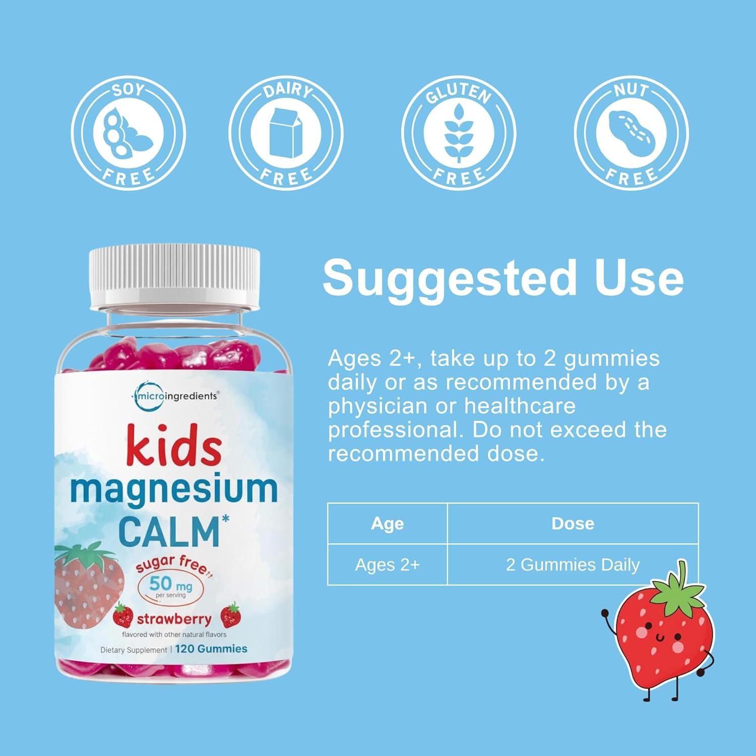 image:imageKids Magnesium Gummies for Age 2 120 Count Sugar Free Strawberry Flavor Calm Magnesium Citrate Gummies for Sleep Relaxation Muscle Bones amp Mood Support NonGMO Gluten Free