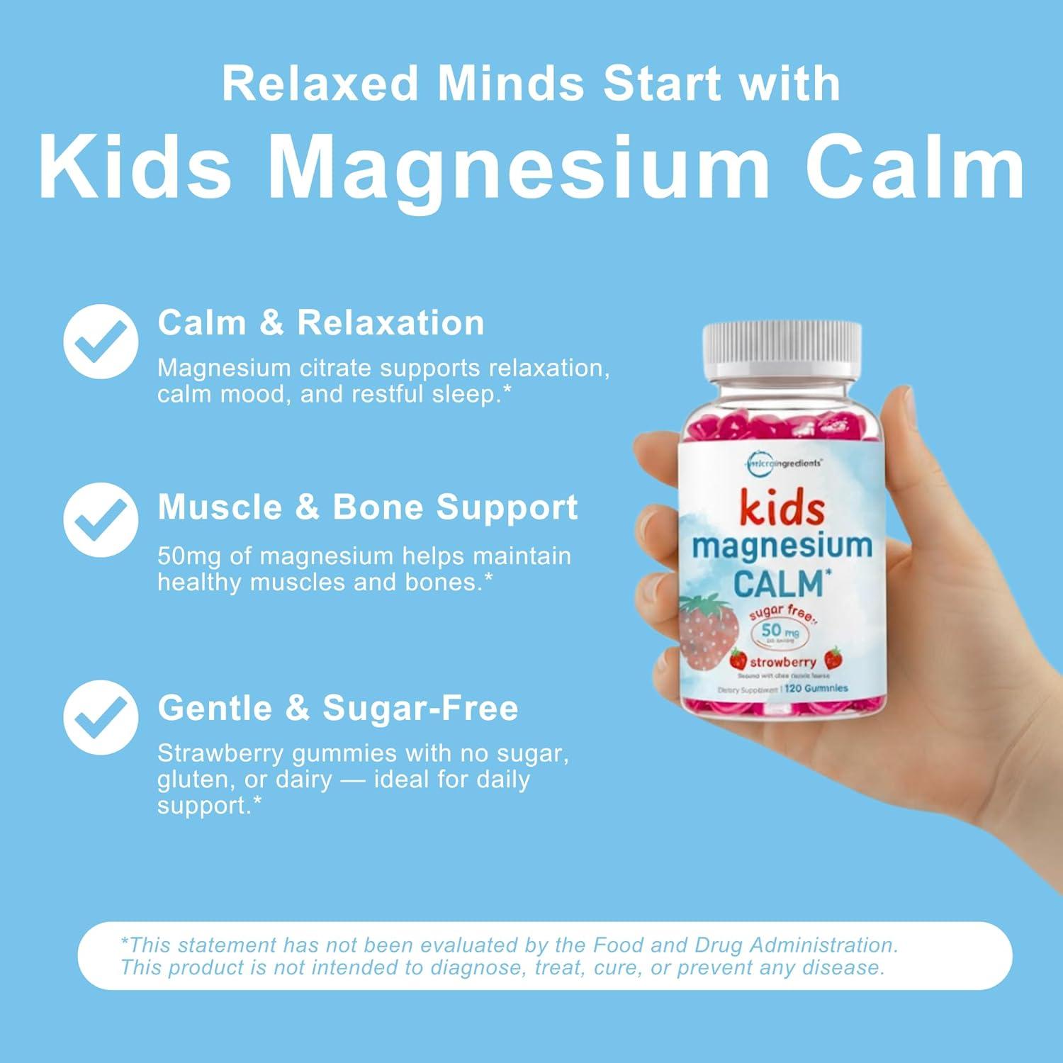 image:imageKids Magnesium Gummies for Age 2 120 Count Sugar Free Strawberry Flavor Calm Magnesium Citrate Gummies for Sleep Relaxation Muscle Bones amp Mood Support NonGMO Gluten Free