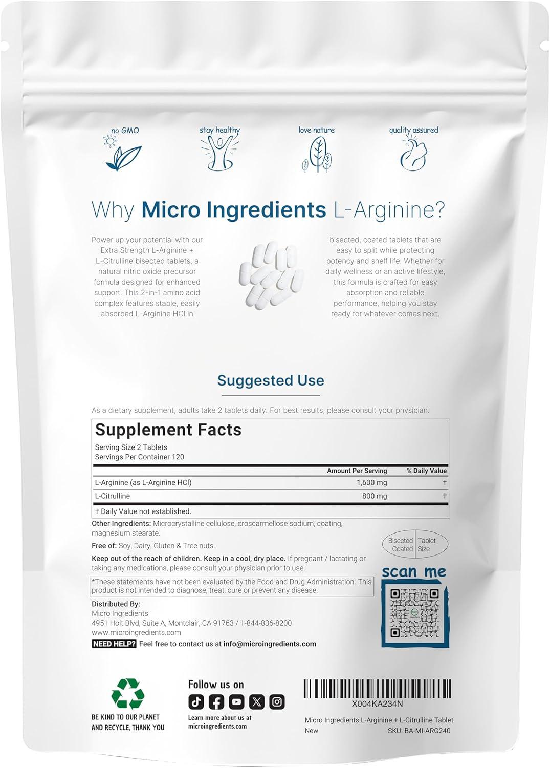 image:imageLArginine 1600mg Nitric Oxide Supplement for Men with LCitrulline 240 Bisected Tablets Nitric Oxide Precursor Muscle Energy amp Heart Support NonGMO Gluten Free 4 Month Supply