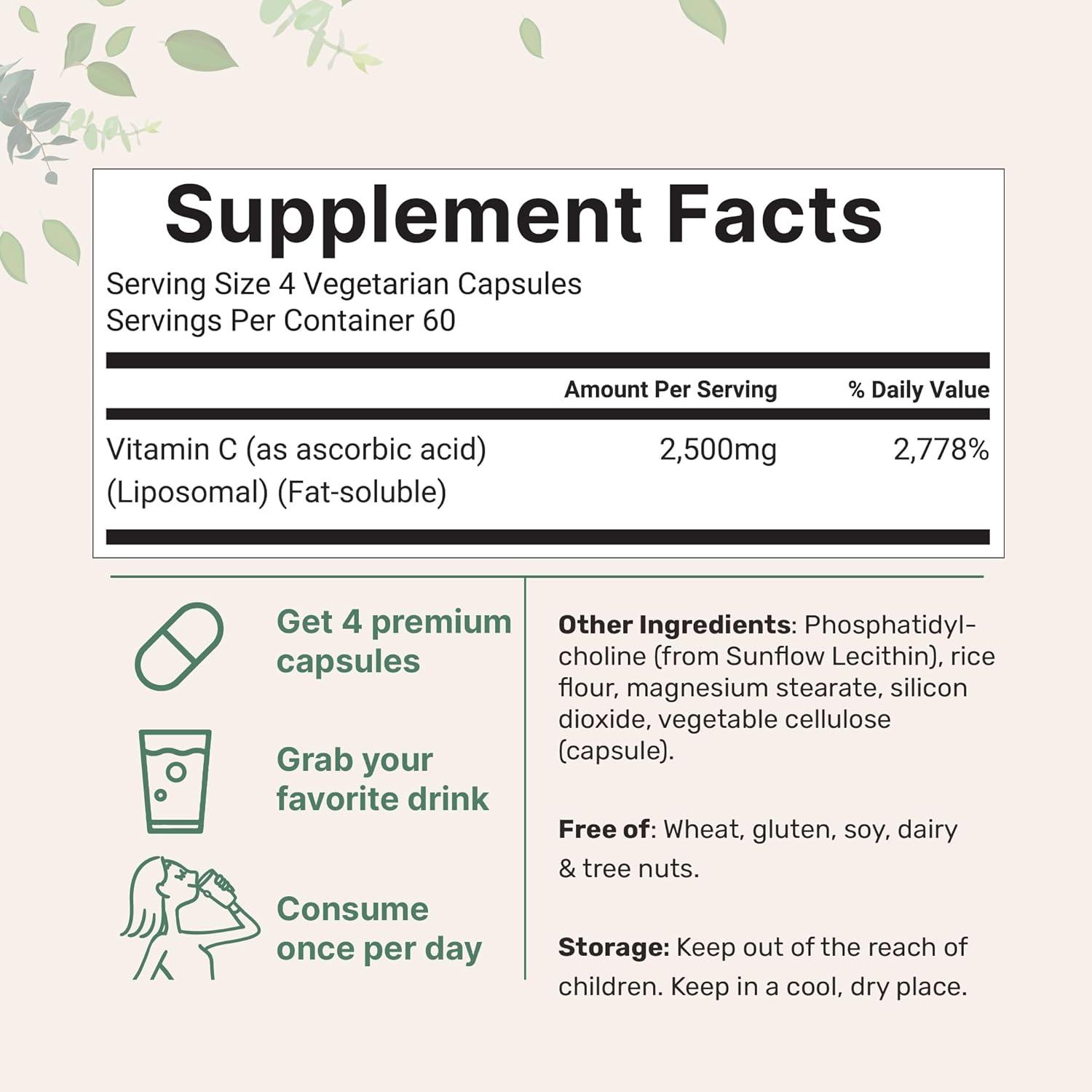 image:imageLiposomal Vitamin C 2500mg 240 Veggie Capsules Highly Bioavailable Fat Soluble Form Immune Support amp Antioxidant Supplement Liposomal Delivery for Superior Absorption NonGMO Gluten Free