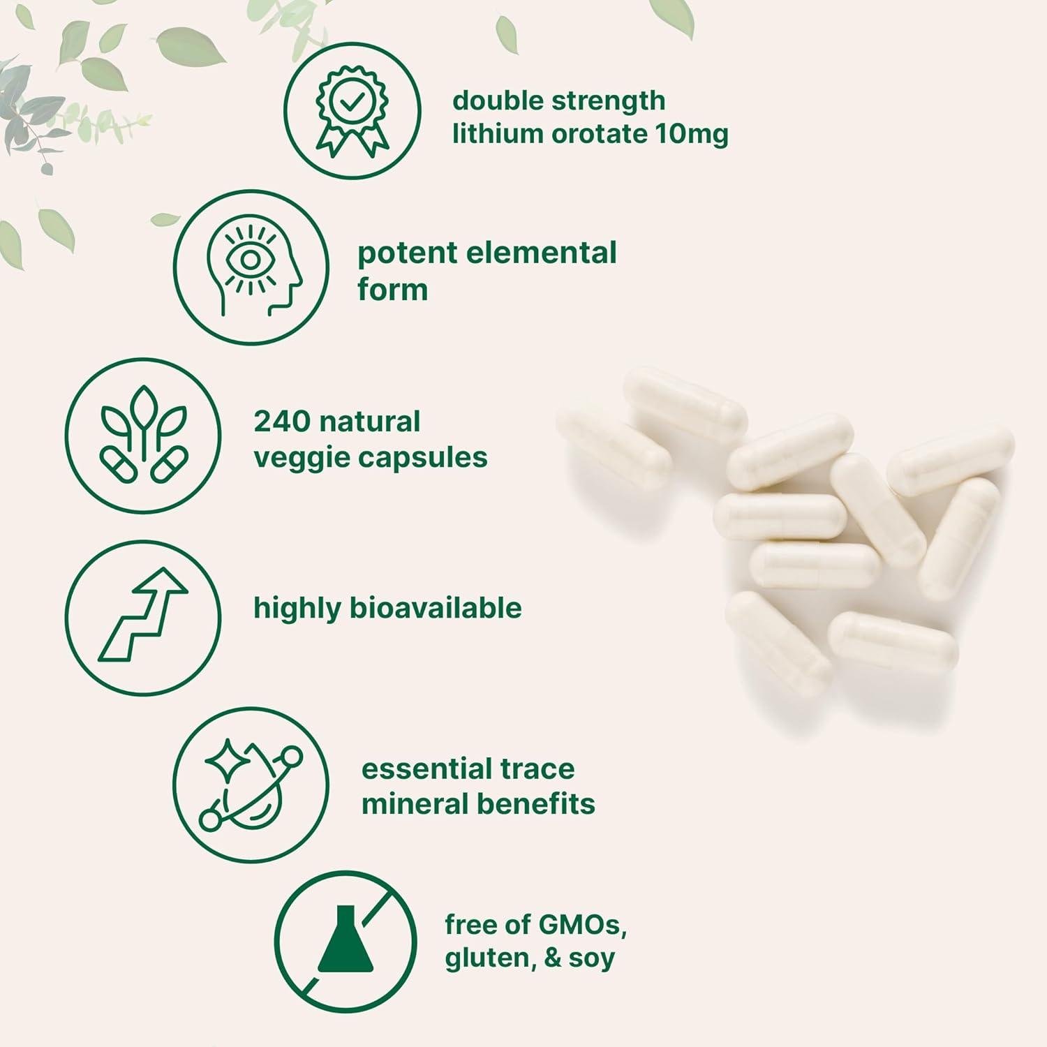 image:imageLithium Orotate 10mg 240 Veggie Capsules 5mg Per Capsules High Bioavailability Trace Mineral Healthy Aging Brain Supplement amp Mood Support NonGMO Gluten Free