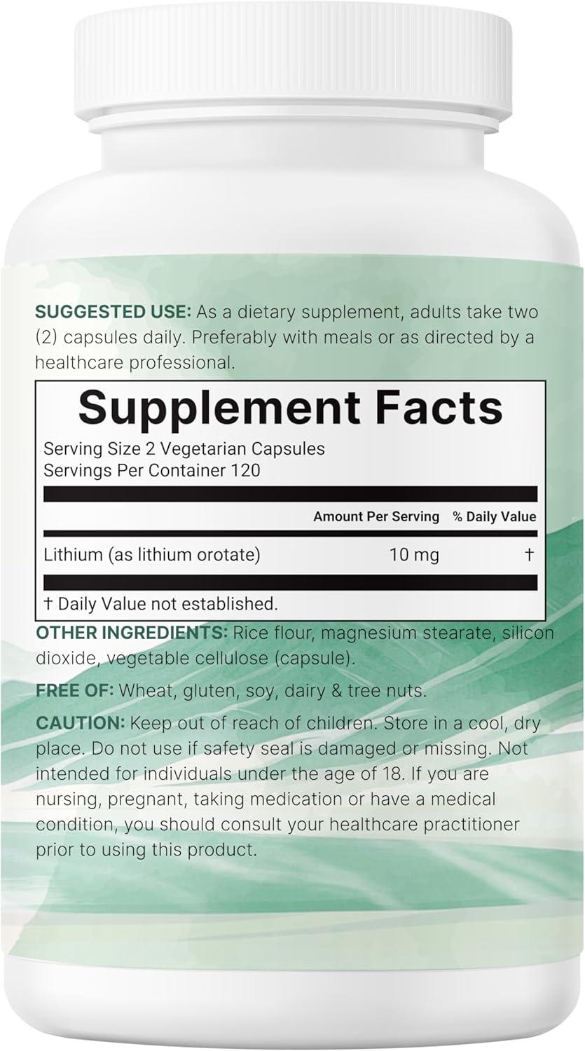 image:imageLithium Orotate 10mg 240 Veggie Capsules 5mg Per Capsules High Bioavailability Trace Mineral Healthy Aging Brain Supplement amp Mood Support NonGMO Gluten Free